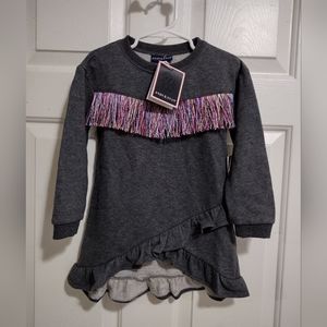 Andy & Evan gray long sleeve fringe sweater dress Girl Size 4T NWT